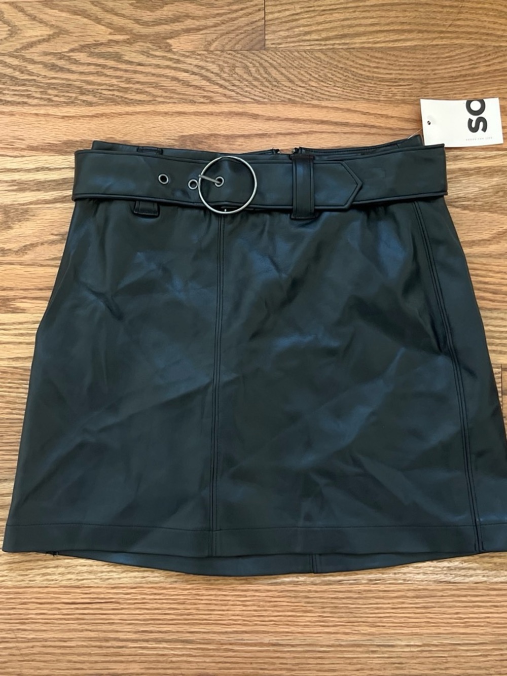 SO Women’s Faux Leather Black Belted Mini Skirt NWT Sz XS